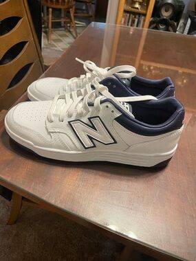 New Balance  White and Navy Low-Top Sneakers
